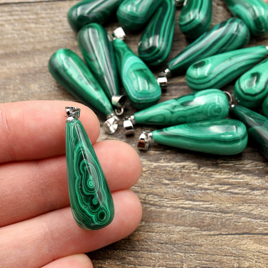AAA Natural Malachite Pendant Long Teardrop Briolette 30mm