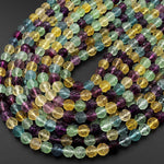 Natural Green Purple Golden Yellow Blue Fluorite Carved Lotus Flower Round Beads 8mm 3D