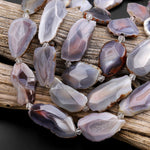 Rare Natural Botswana Agate Beads Gray Mauve Pink Faceted Slice Slab Focal Pendant Freeform Geode Shape 15.5" Strand