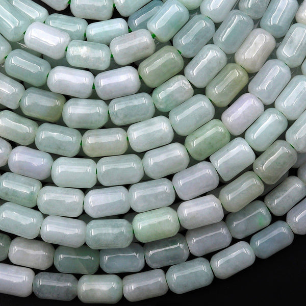 AAA Natural Light Green Burma Jade Thin Smooth Tube Cylinder Beads 15.5" Strand