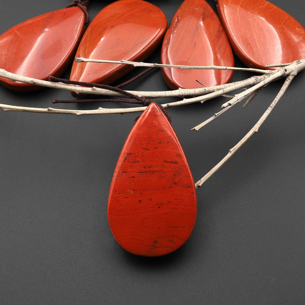 Natural Red Jasper Teardrop Pendant Focal Bead A1