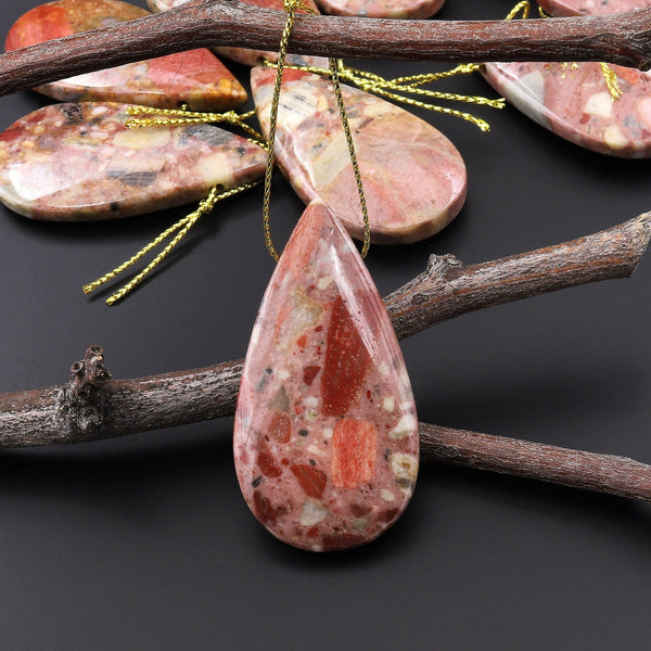 Natural Australian Chert Breccia Teardrop Side Drilled Pendant Focal Bead A3