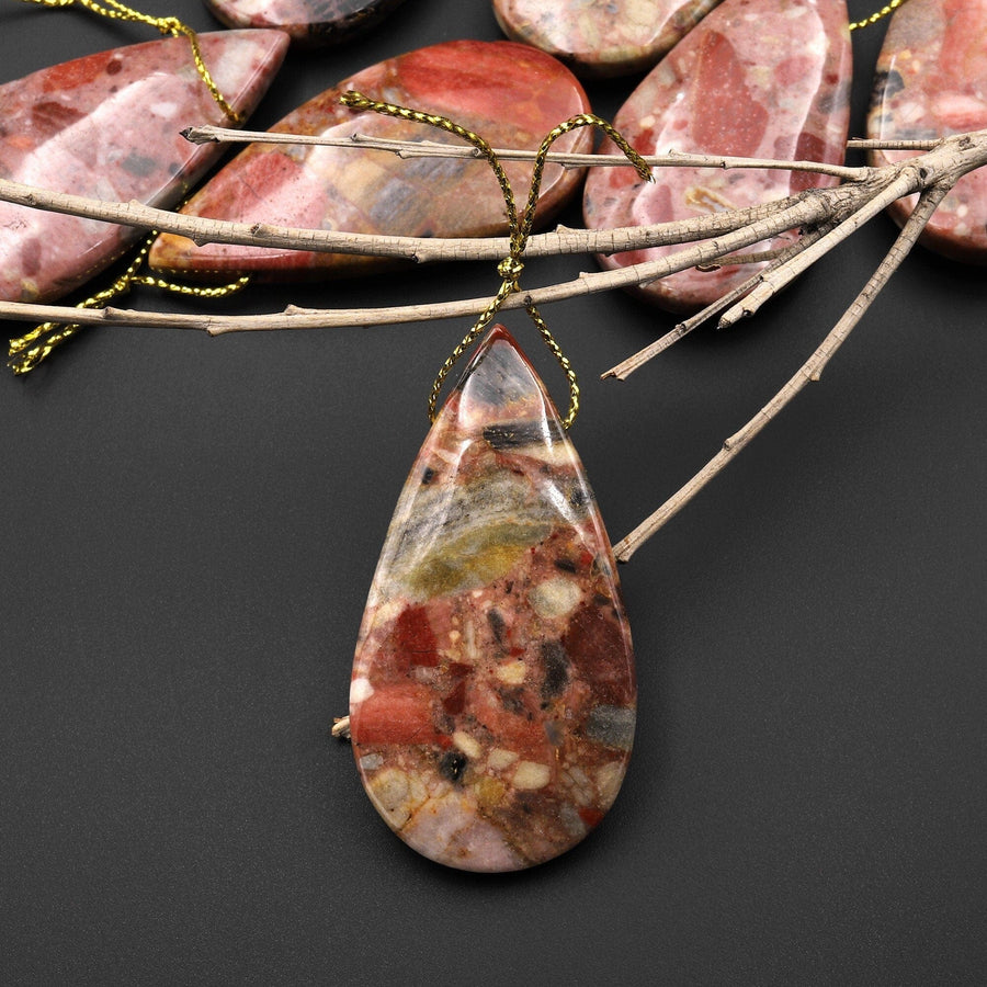 Natural Australian Chert Breccia Teardrop Side Drilled Pendant Focal Bead A1
