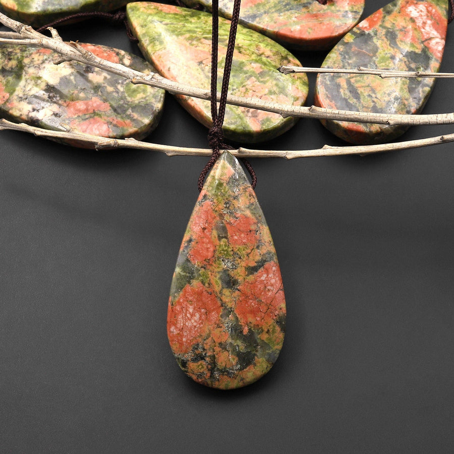 Natural Unakite Teardrop Pendant Focal Bead A2