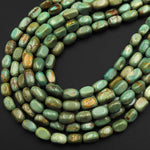 Genuine Real Natural Green Brown Turquoise Freeform Rectangle Beads Nuggets 15.5" Strand