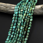 Genuine Natural Green Turquoise Freeform Pebble Shape Beads Nuggets 15.5" Strand