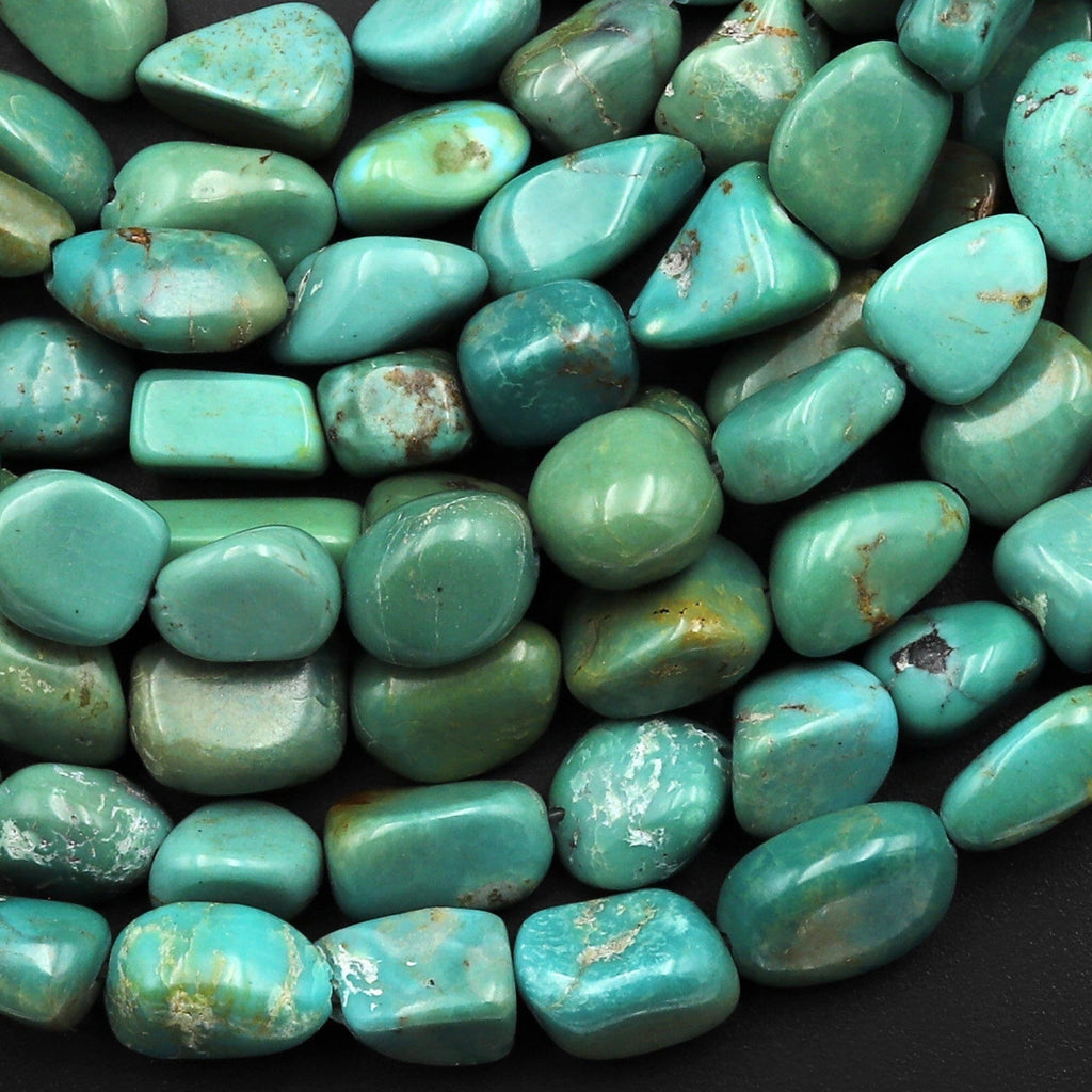 Genuine Natural Green Turquoise Freeform Pebble Shape Beads Nuggets 15.5" Strand