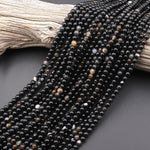 Natural Black Brown Agate 4mm Smooth Round Beads 15.5" Strand