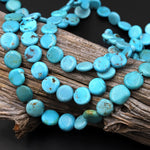 Natural American Turquoise Beads Thin Flat Coin 10mm Real Genuine Stunning Blue Gemstone 15.5" Strand