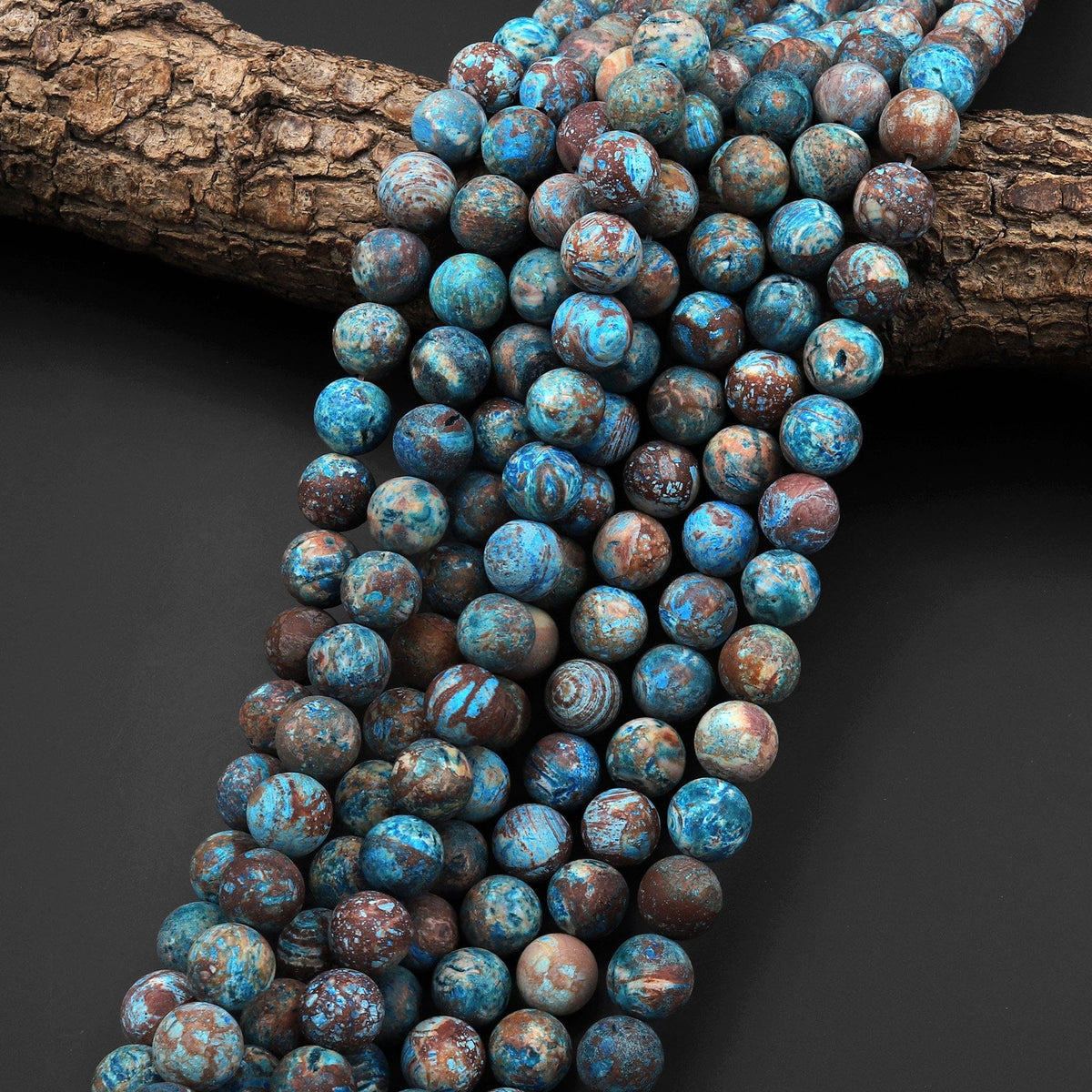 thumbnail image 2 of Blue Calsilica Jasper Round Beads – 4mm To 18mm Mix, 15.5” Strand, Smooth Gemstone 2 of 5
