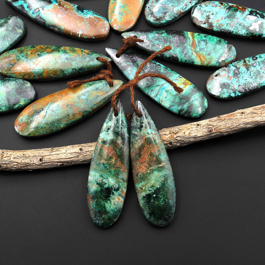 Natural Chrysocolla Earring Pair Gemstone Drilled Teardrop Cabochon Matched Beads From Australia A6