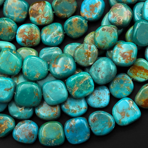 Genuine 100% Natural Turquoise 8mm Freeform Square Cushion Beads Highly Polished Uniformed Blue Green Gemstone 16" Strand