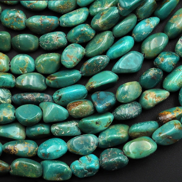Genuine Natural Mountain Green Turquoise Freeform Pebble Nugget Beads 15.5" Strand