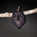 Hand Carved Natural Black Rainbow Obsidian Owl Pendant Gemstone Focal Bead