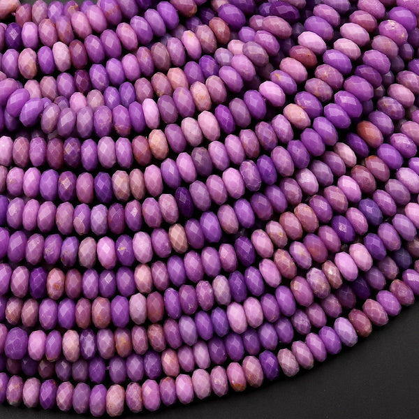 AAA Natural Phosphosiderite Faceted 4mm Rondelle Beads Micro Laser Cut Lilac Purple Gemstone 15.5" Strand
