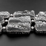 Natural Mystic Silver Agate Druzy Drusy Beads Long Rectangle Rhinestone Inlay 8" Strand