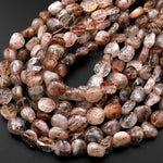 Natural Red Rutile Quartz Freeform Oval Pebble Nugget Beads 15.5" Strand