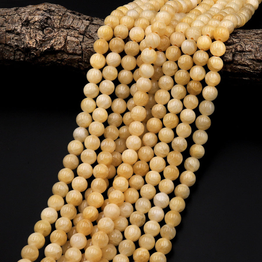 Natural Honey Yellow Calcite Round Beads 8mm 15.5" Strand