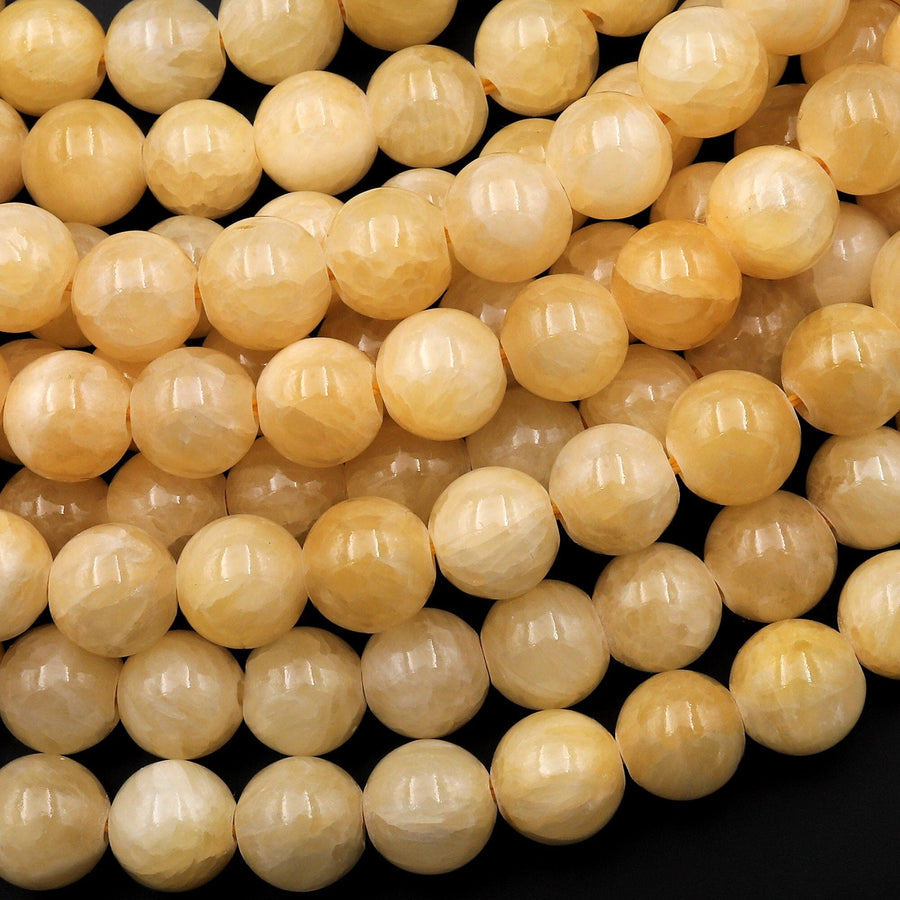 Natural Honey Yellow Calcite Round Beads 8mm 15.5" Strand