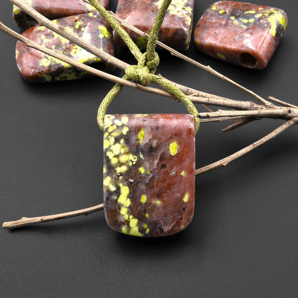 Large Hole 4mm Drill Pendant Natural Autumn Jasper Side Drilled Thick Saddle Tongue Locket Pendant A1