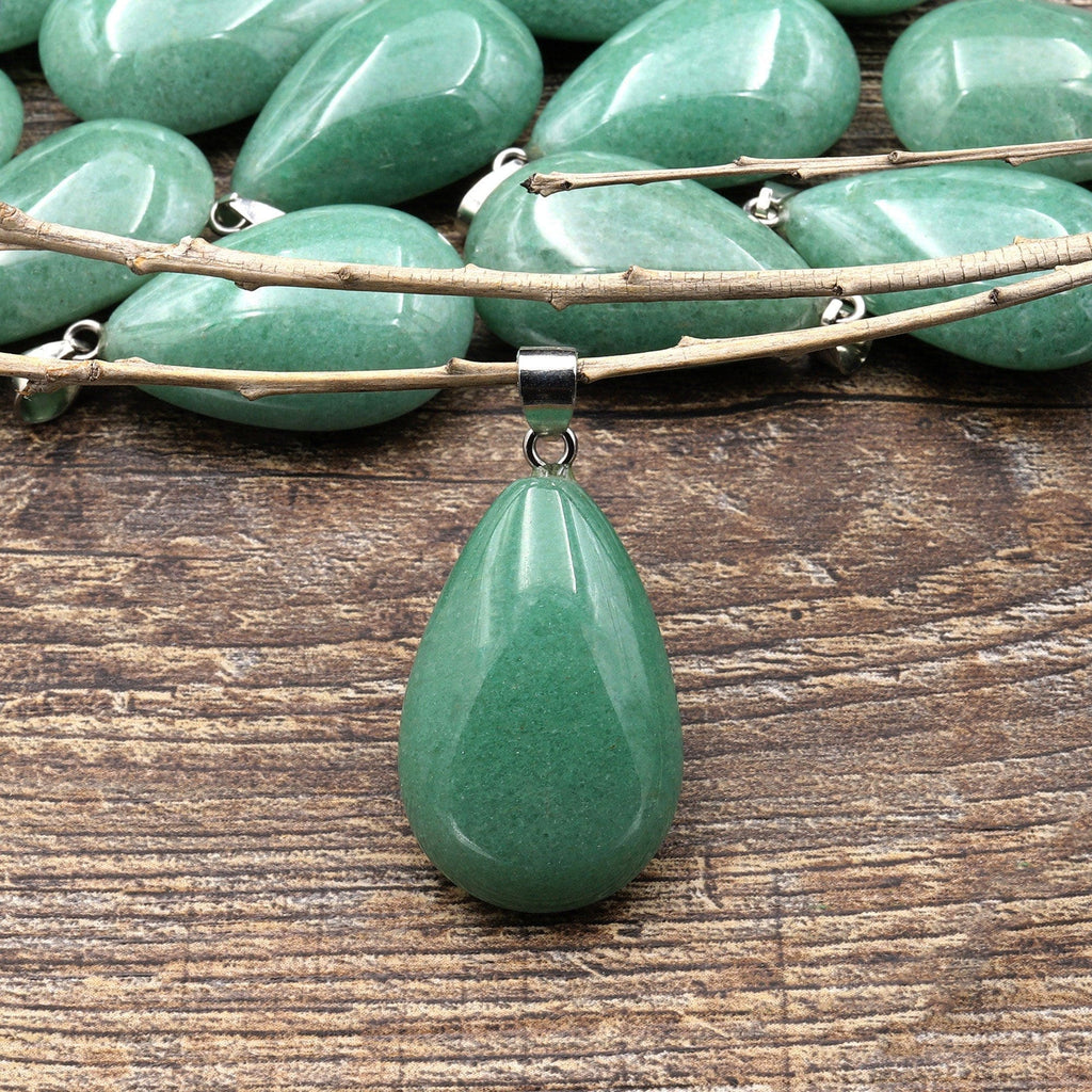 Natural Green Aventurine Teardrop Pendant Natural Crystal Focal Bead A1