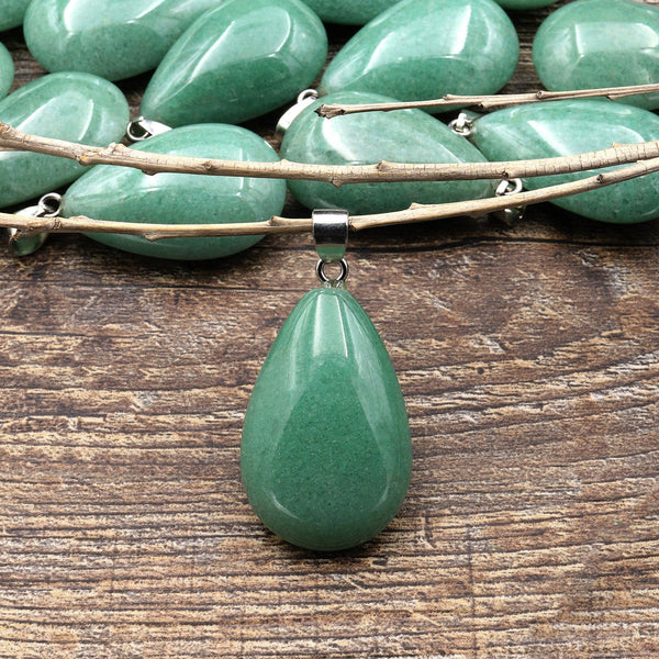 Natural Green Aventurine Teardrop Pendant Natural Crystal Focal Bead A1