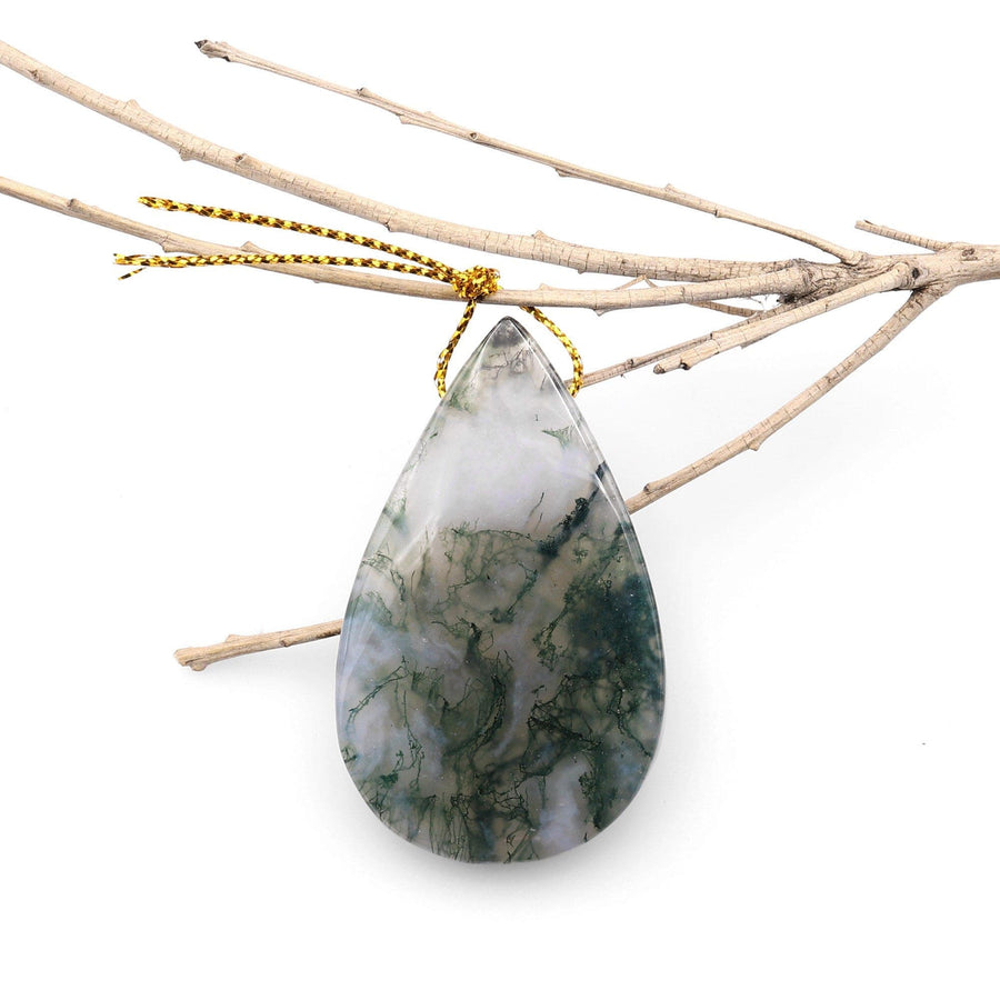 Natural Green Moss Agate Teardrop Side Drilled Pendant A2