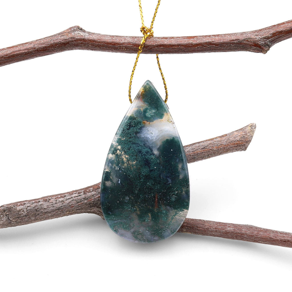 Natural Green Moss Agate Teardrop Side Drilled Pendant A5