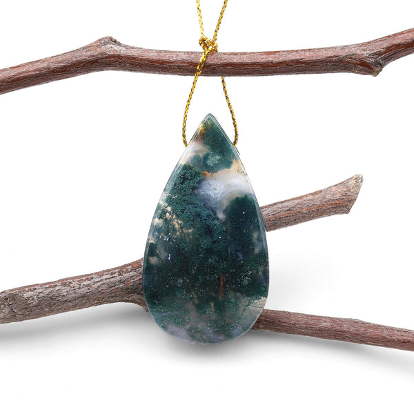 Natural Green Moss Agate Teardrop Side Drilled Pendant A5