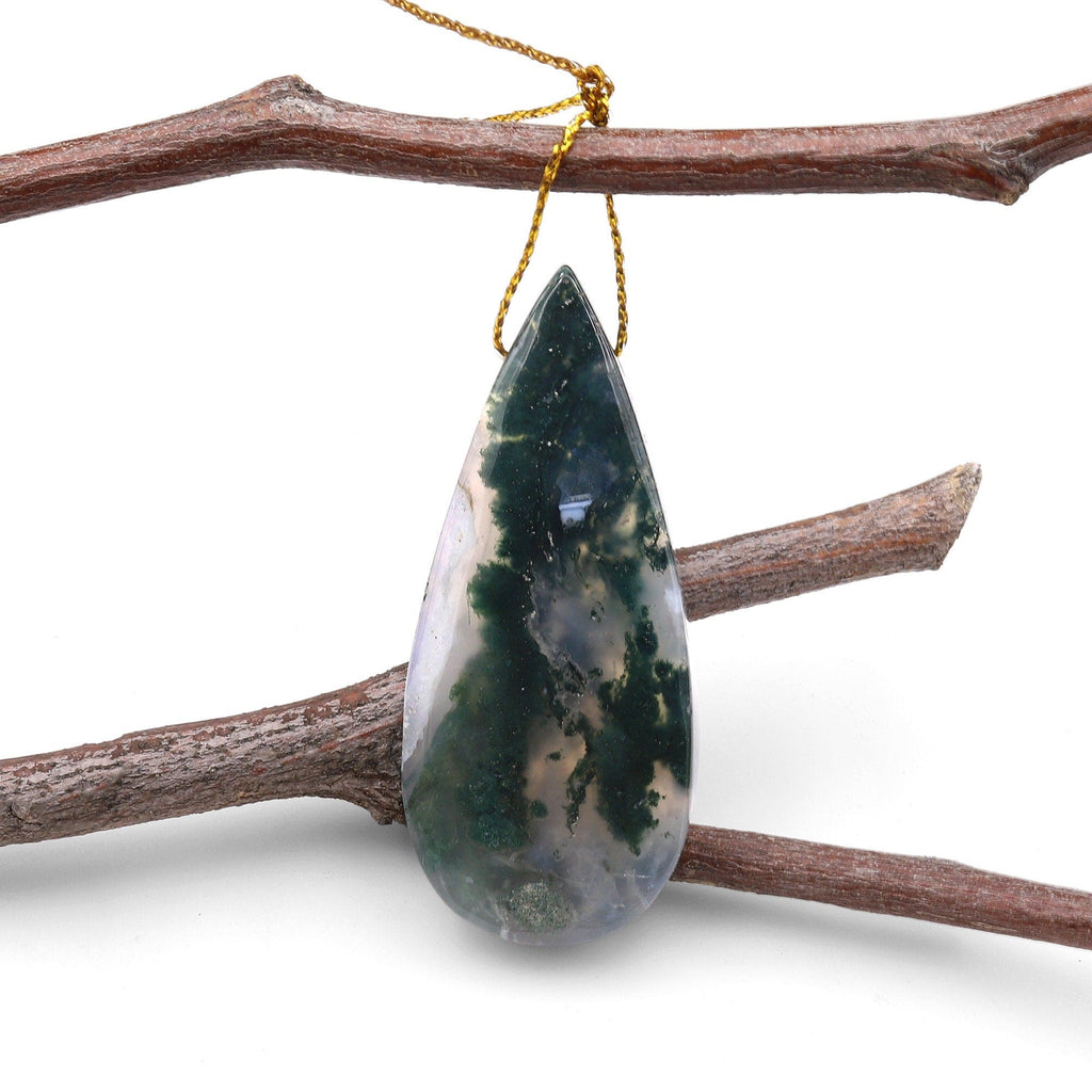 Natural Green Moss Agate Teardrop Side Drilled Pendant A7