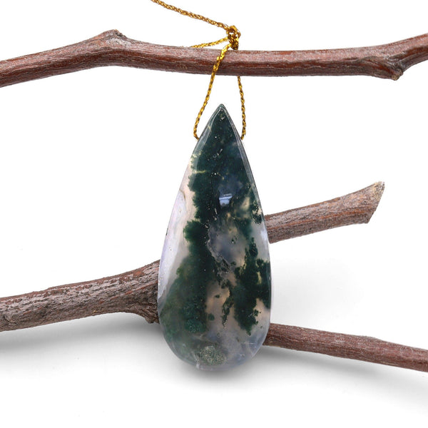 Natural Green Moss Agate Teardrop Side Drilled Pendant A7