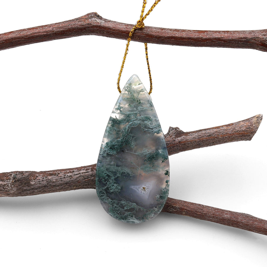 Natural Green Moss Agate Teardrop Side Drilled Pendant A8