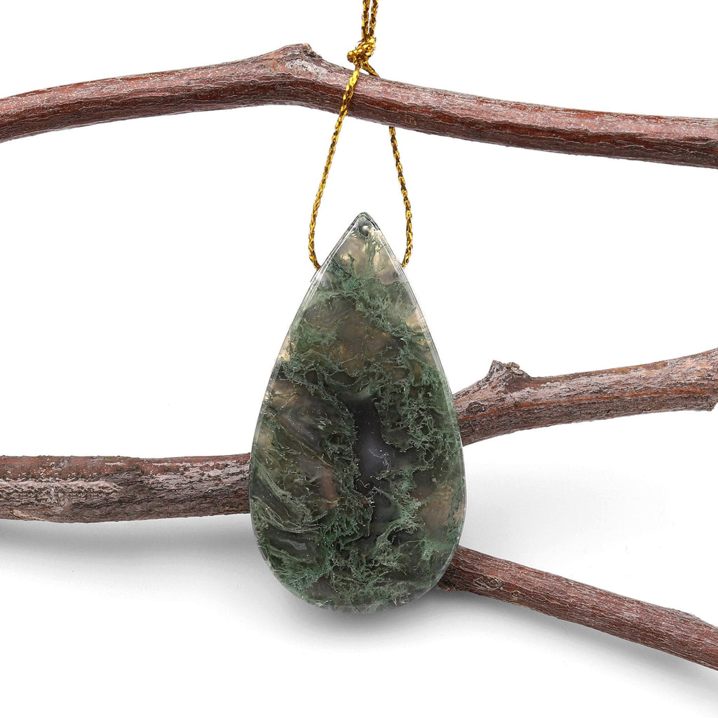 Natural Green Moss Agate Teardrop Side Drilled Pendant A9