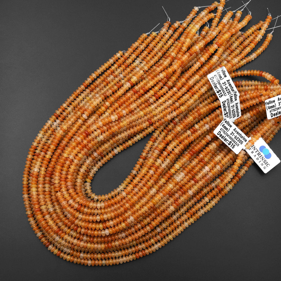 Natural Orange Aventurine 4mm Smooth Rondelle Beads 15.5" Strand