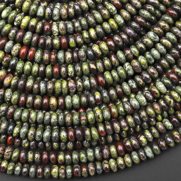 Natural Dragon Blood Jasper Rondelle Smooth 4mm Beads Polished Earthy Red Green Stone 15.5" Strand