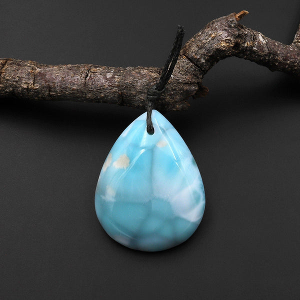 Natural Blue Larimar Teardrop Pendant Drilled Genuine Real Blue Larimar Gemstone A15