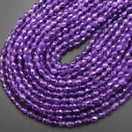 AAA Natural Purple Amethyst Faceted Drum Barrel Rice Beads 15.5" Strand
