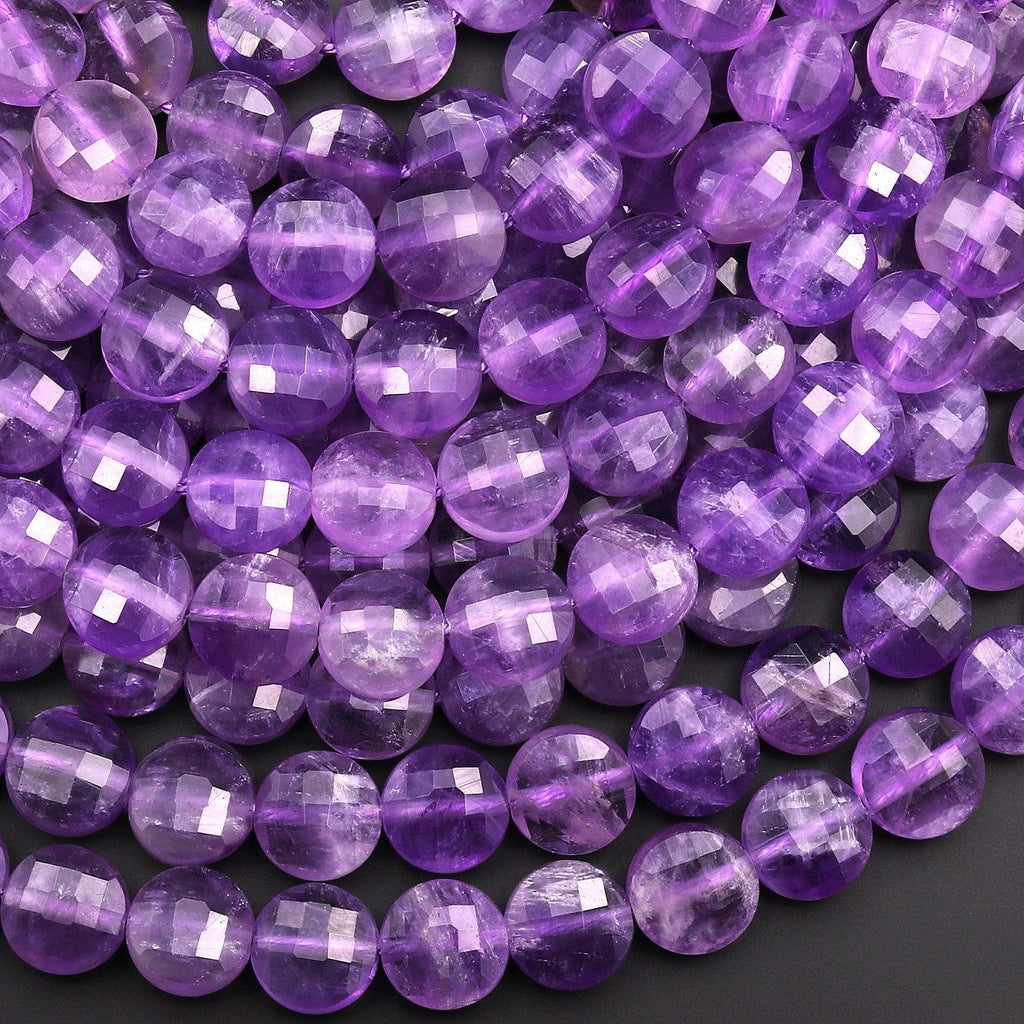 Faceted Natural Light Purple Amethyst 8mm Coin Beads 15.5" Strand