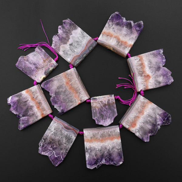 Rare Natural Orange Purple Amethyst Slice Pendants Focal Beads Top Side Drilled Gemstone 15.5" Strand B0308
