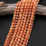 Faceted Natural Peach Orange Calcite 8mm Rounded Prism Beads 15.5" Strand