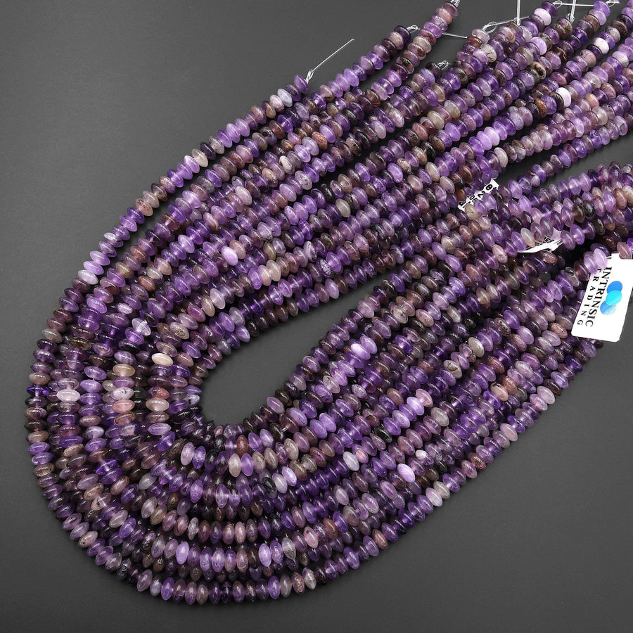 Natural Amethyst 6mm Smooth Saucer Thin Rondelle Beads 15.5" Strand