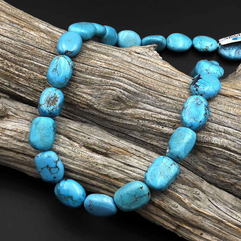 Natural Blue Turquoise Rounded Oval Rectangle Beads Genuine Real Turquoise Gemstone 15.5" Strand