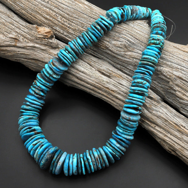 Large Graduated Genuine Natural Arizona Blue Turquoise Thin Heishi Rondelle Disc Beads 15.5" Strand