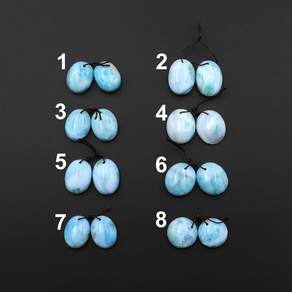 Natural Blue Larimar Oval Earring Pair Drilled Matched Gemstone Beads