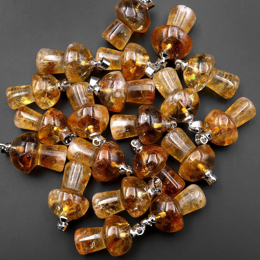 Natural Golden Citrine Mushroom Pendant Natural Crystal Focal Bead