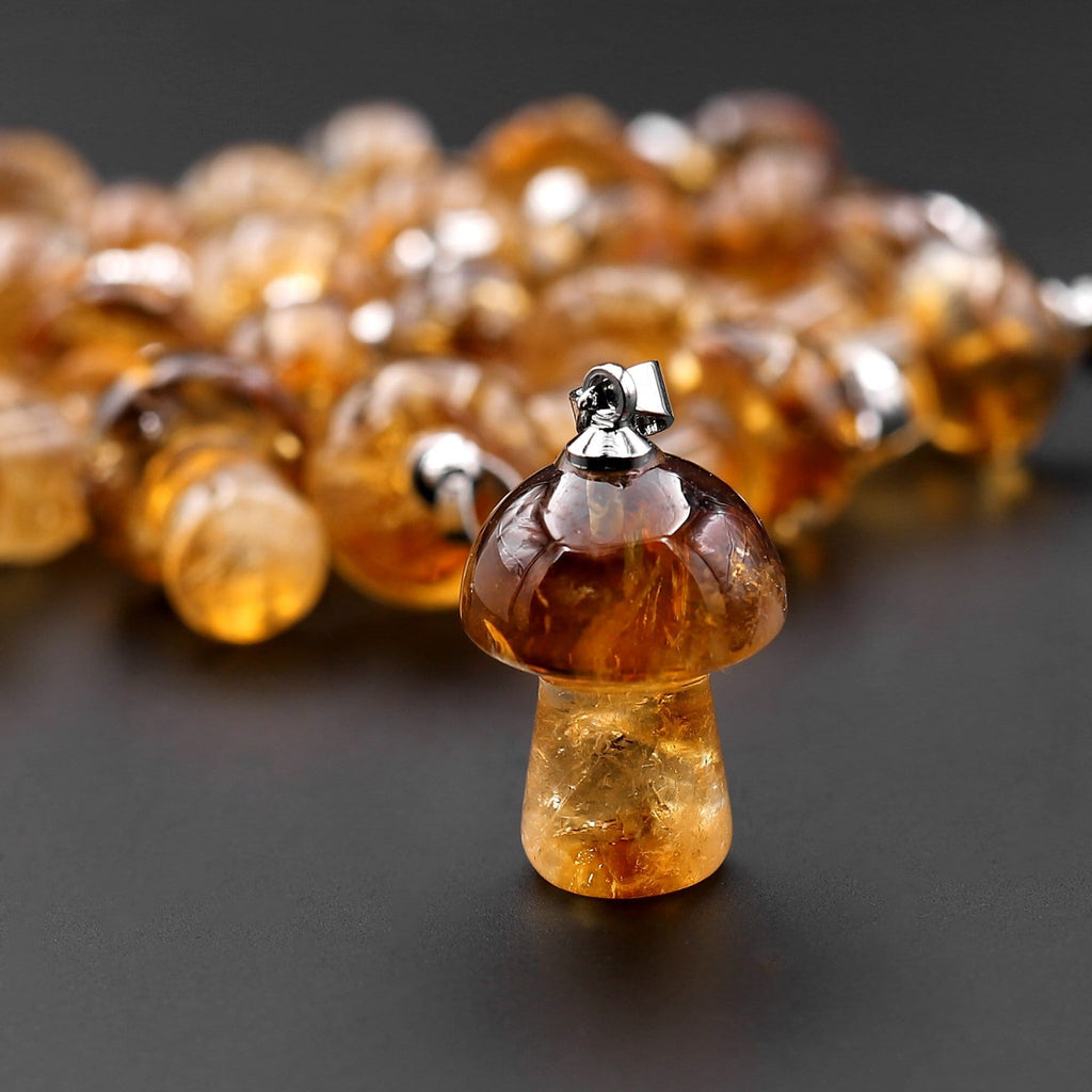 Natural Golden Citrine Mushroom Pendant Natural Crystal Focal Bead