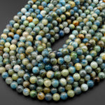 Rare Blue Azurite In Calcite Beads 5mm 6mm 8mm 10mm 12mm Smooth Round Beads from Pakistan Where K2 is Found 15.5" Strand