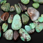 Large Natural Australian Bicolor Green Brown Chrysoprase Beads Freeform Teardrop Side Drilled Gemstone 15.5" Strand