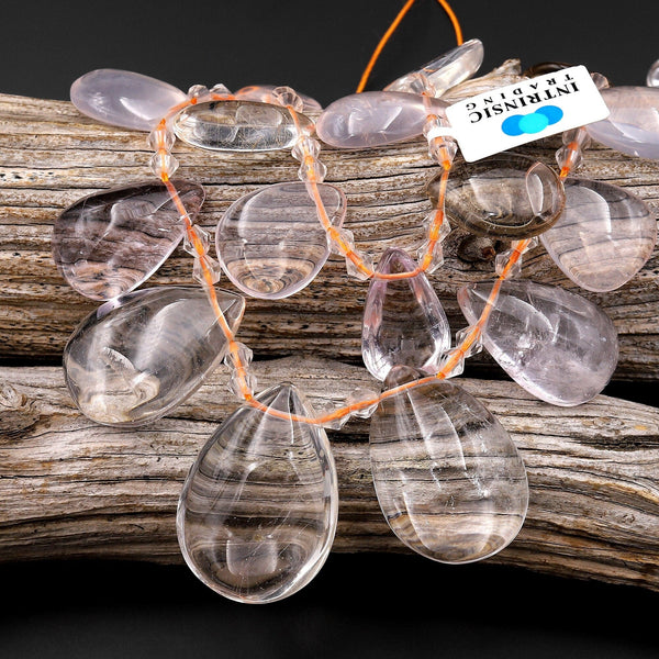 Natural Rock Quartz Teardrop Beads Side Drilled Pendants 15.5" Strand B7237