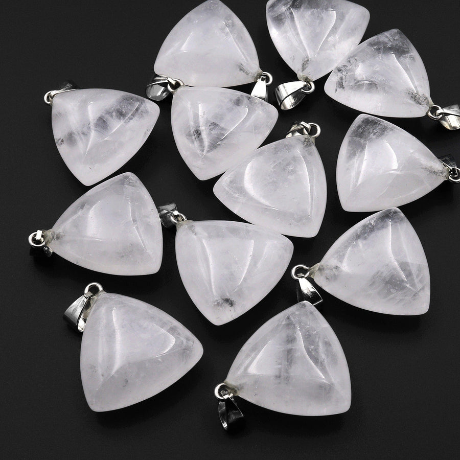 Natural Gemstone Puffy Triangle Pendant Rock Quartz Crystal